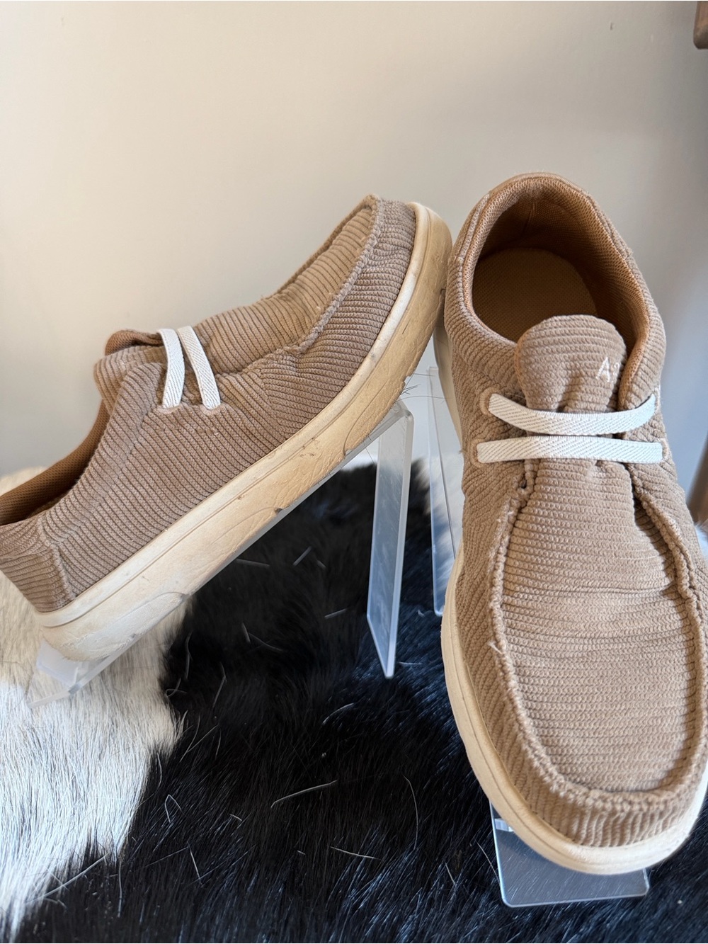Ariat Kids Corduroy Slip-On Loafers in Light Brown with White Laces